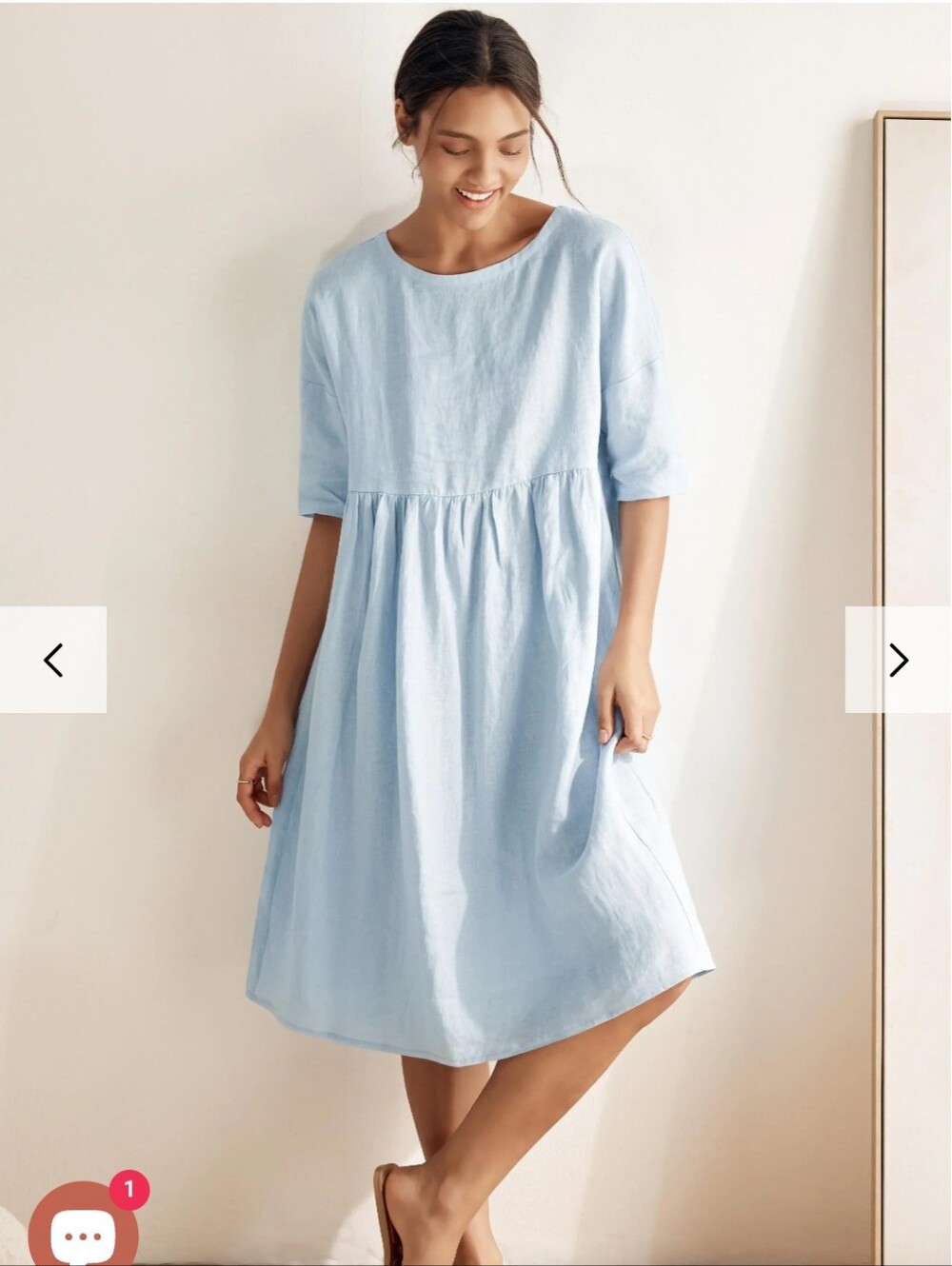 Lintico Women's 100% Linen Blue A Line Midi Dress  Lagenlook Coastal. Sz L
